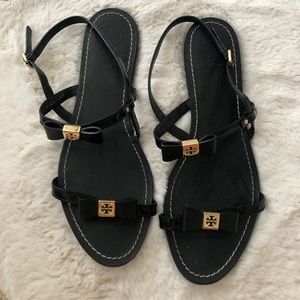 Tory Burch Black Bow Sandals, Size: 9
